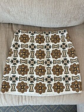 Embellished White & Gold Mini Skirt